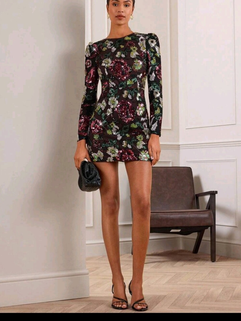 Women's Elegant Sequin Embroidery Fitted Mini Dress - Picture 9 of 9